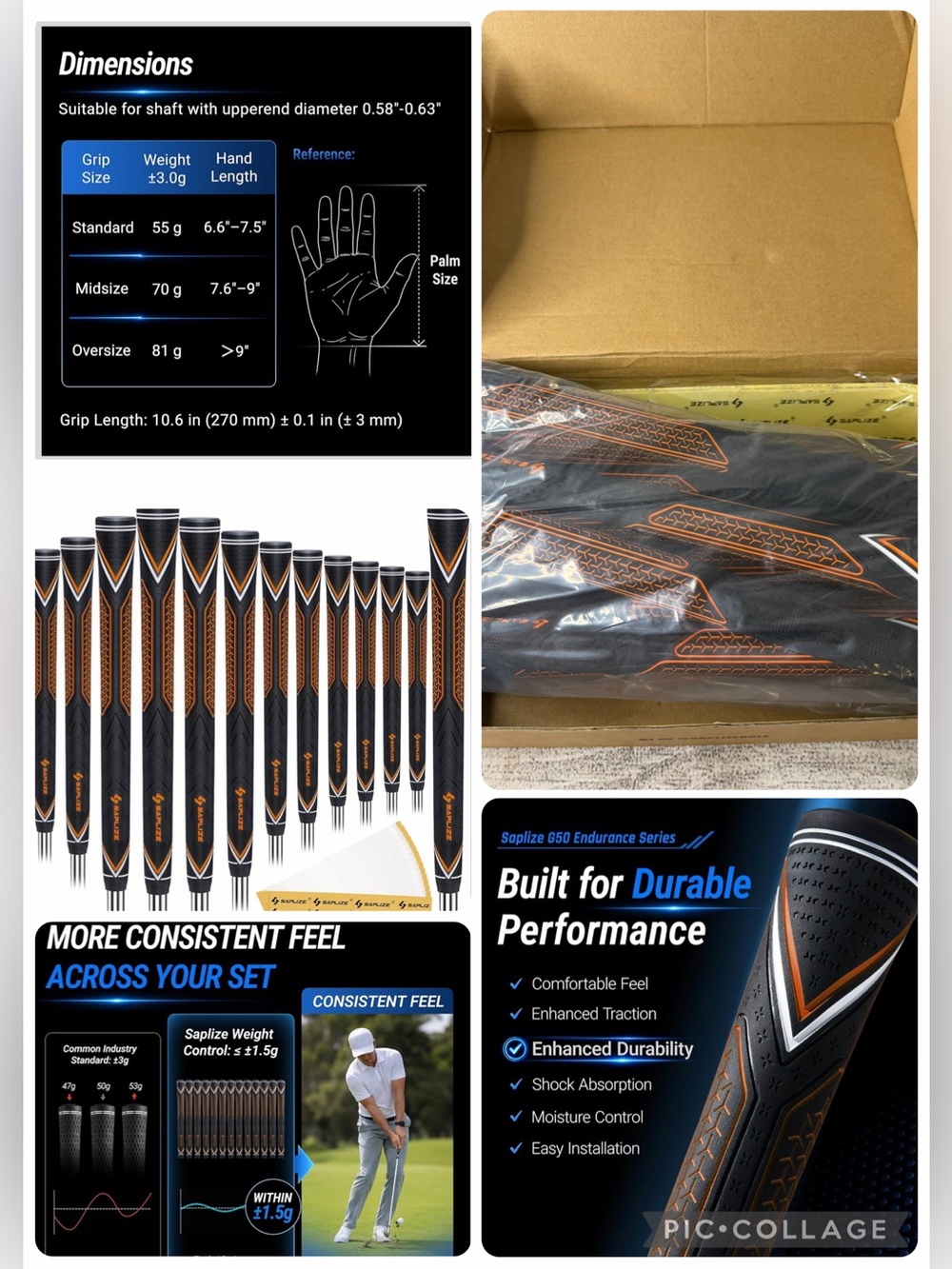 Set of Black and Orange Golf Grips, midsize